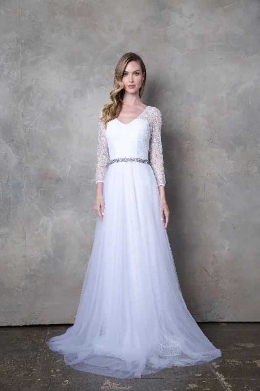 Extra Discounts Long 3/4 Sleeve Bridal Gown Wedding Dress