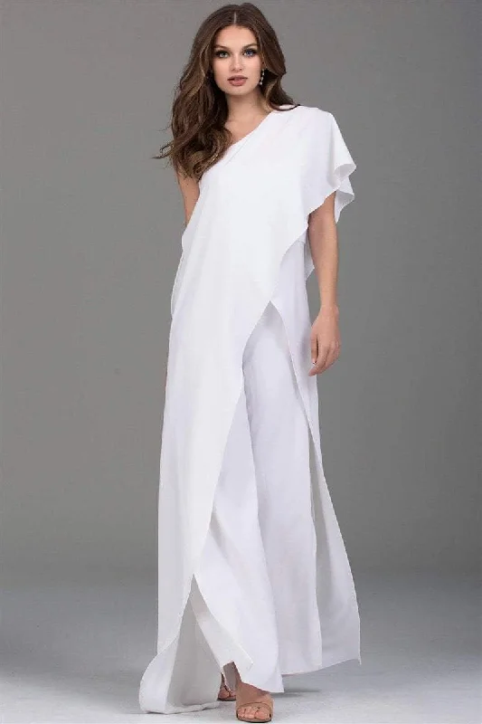 Super Bargain Jovani 54787 Draped Asymmetric Jumpsuit - 1 pc Ivory in Size 4 Availale