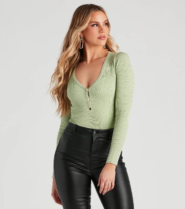 Exclusive Deal Oh Snap Button Henley Bodysuit