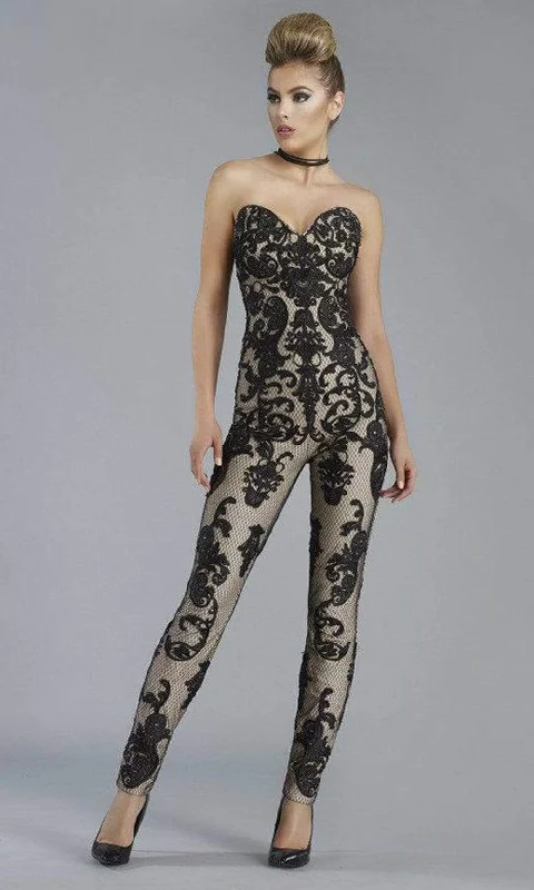 Big Savings Janique - K6561 Strapless Contrast Brocade Jumpsuit - 1 pcs Black/Nude in Sizes 10 Available