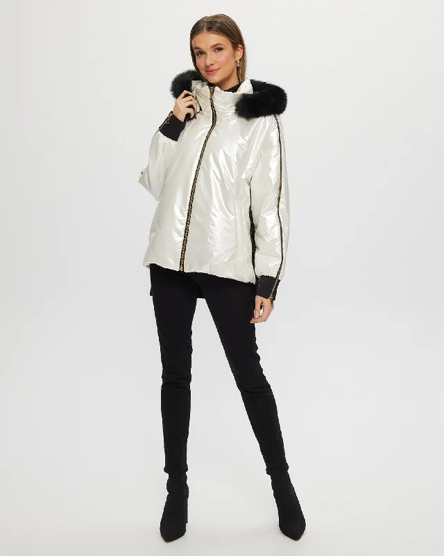 Huge Discounts FABRIC JACKET WITH DETACHABLE SHEARLING LAMB HOOD TRIM