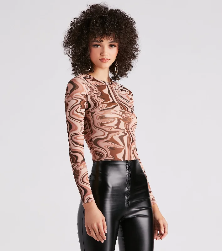 Super Deal All About The 70s Mesh Print Bodysuit