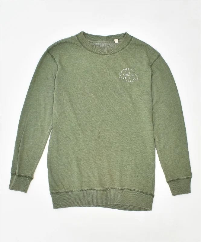 Weekend Flash Sale zip-up hoodie for gymJACK WILLS Womens Sweatshirt Jumper UK 6 XS Green Cotton