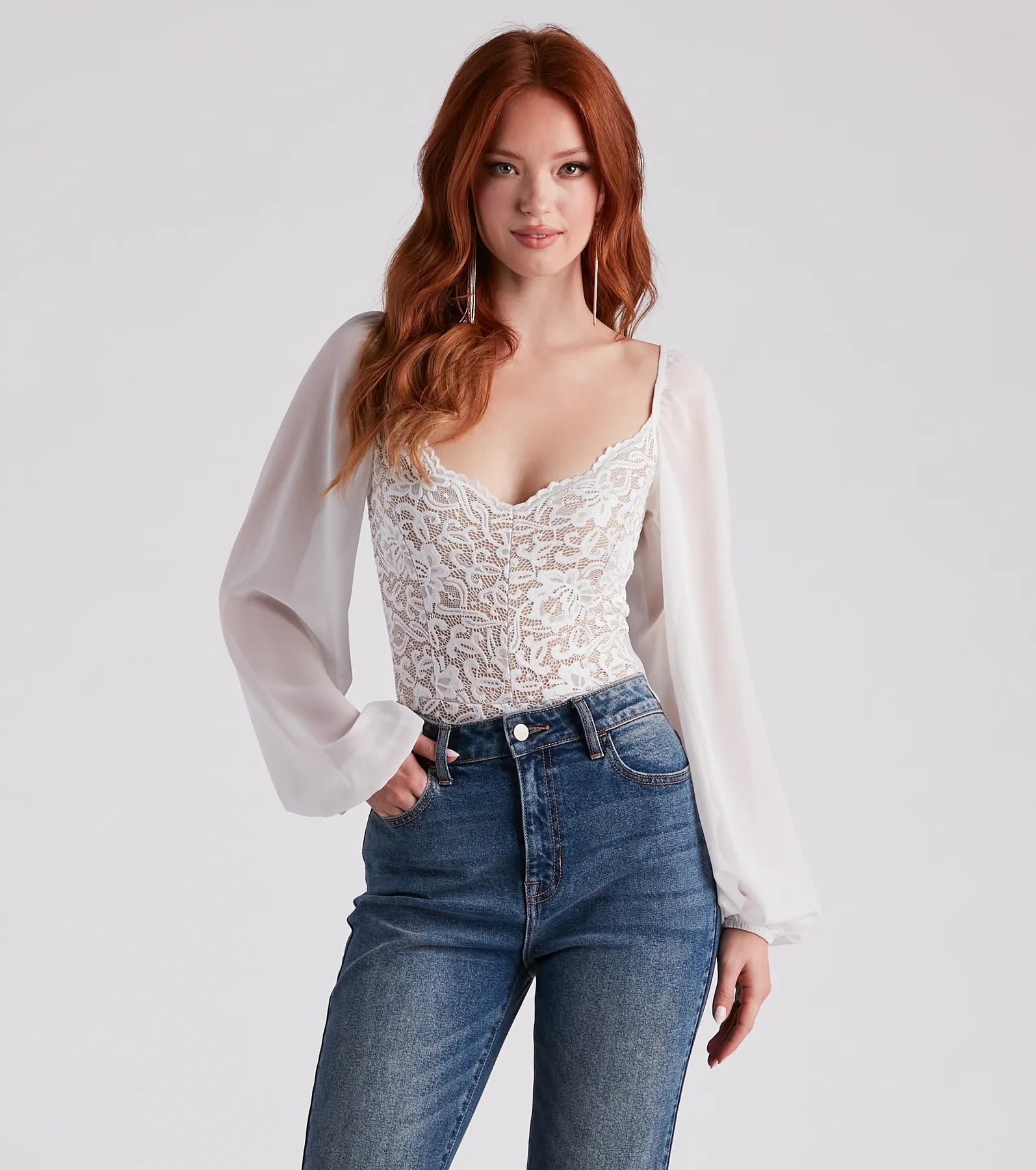 Exclusive Online Offer Sweet And Sultry Lace Chiffon Bodysuit