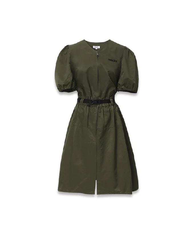 Major Savings MACKY Golf: Balloon V-belt Dress - Khaki