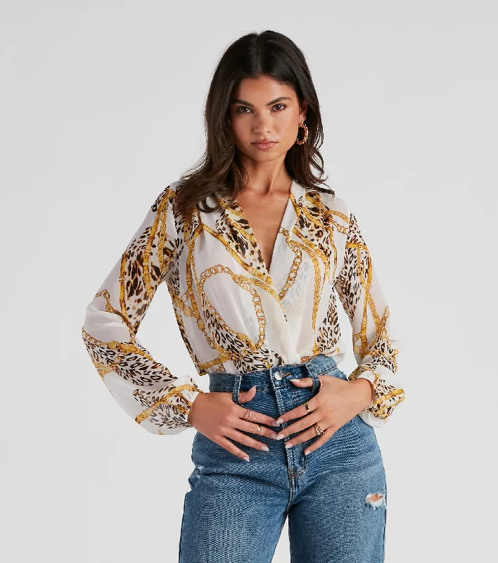 Hurry In Wild One Chiffon Surplice Bodysuit