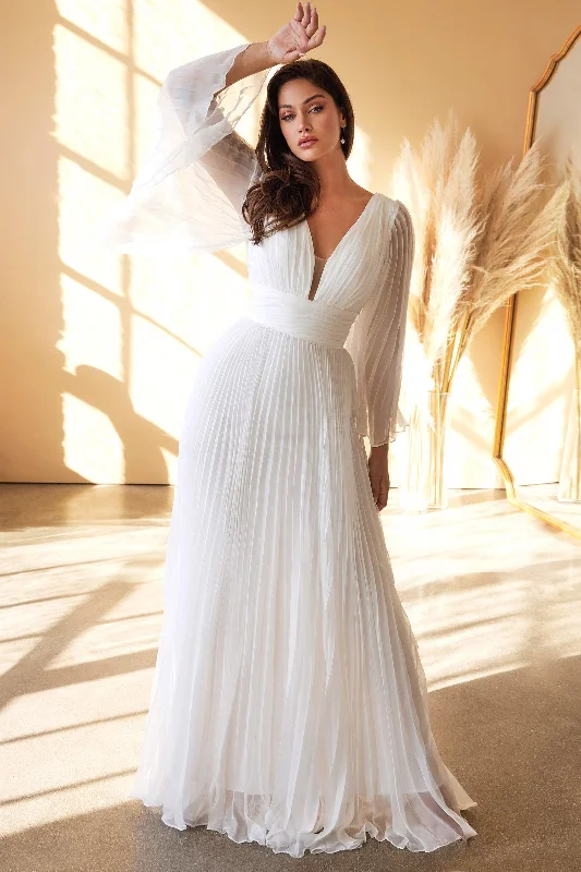 Epic Deals Cinderella Divine CD242W Pleated Long A Line Wedding Dress