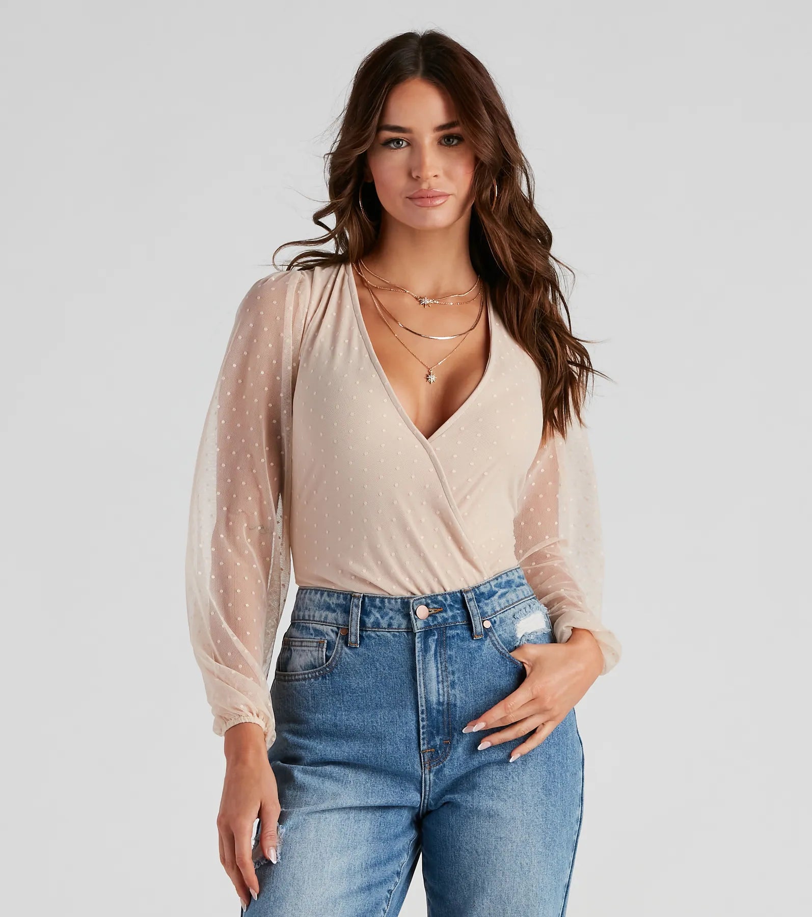Quick Sale Sheer Secret Mesh Swiss Dot Bodysuit