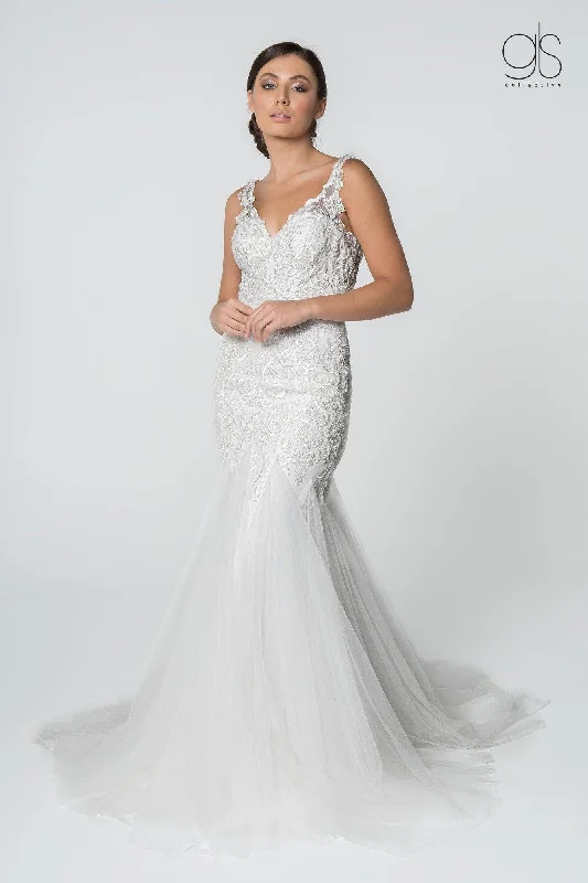 Act Now Long Sleeveless V-Neck Mermaid Wedding Gown