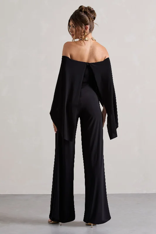 Deal Dash Kori | Black Bardot Straight-Leg Jumpsuit With Cape