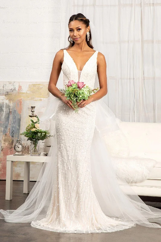 Value Deals Bridal Long Sleeveless Mermaid Mesh Wedding Gown Sale
