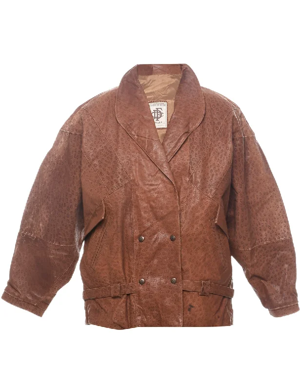 Super Sale Brown Classic Leather Jacket - L