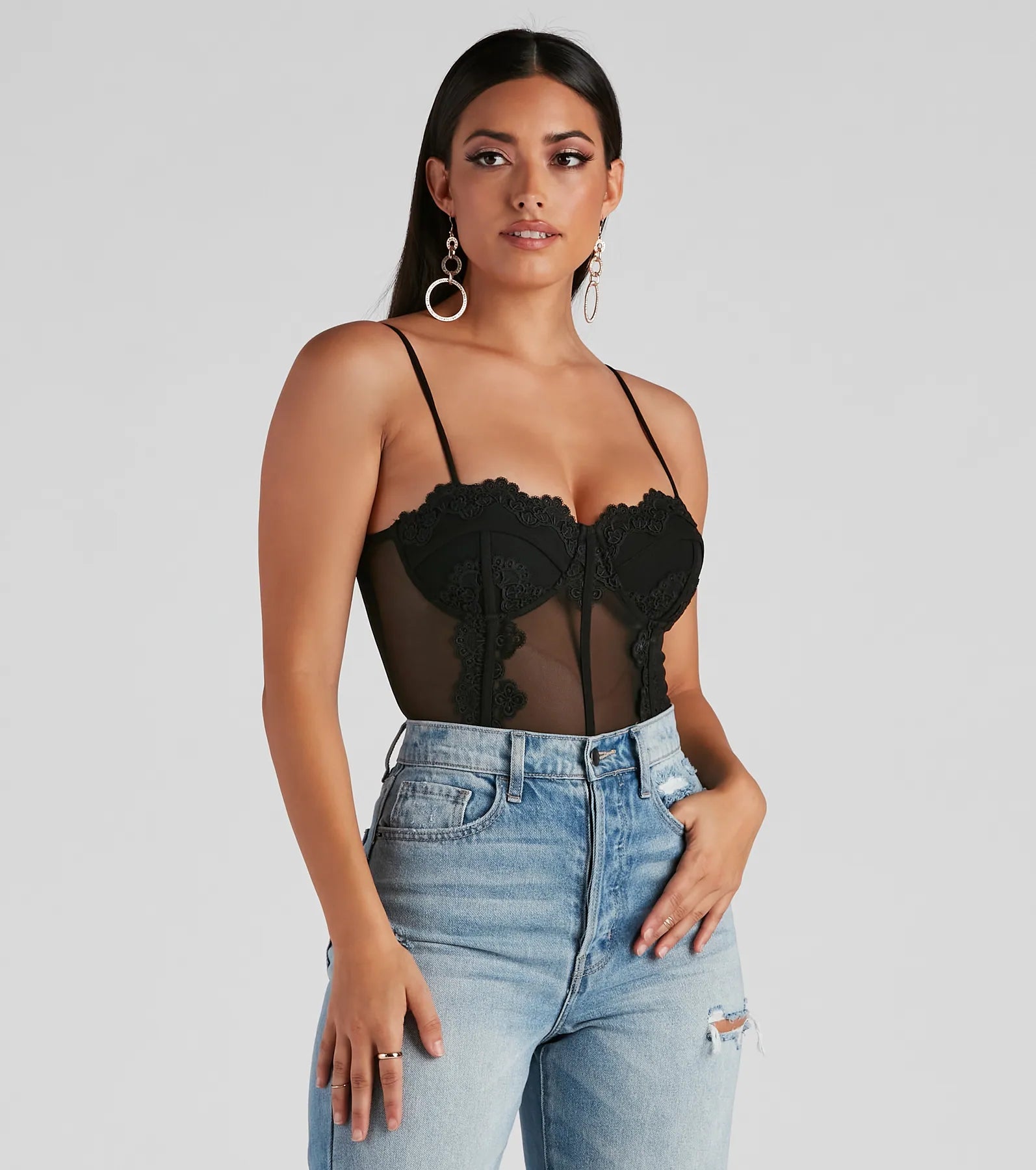 Flash Sale Dreamy-Chic Mesh Crochet Bustier Bodysuit