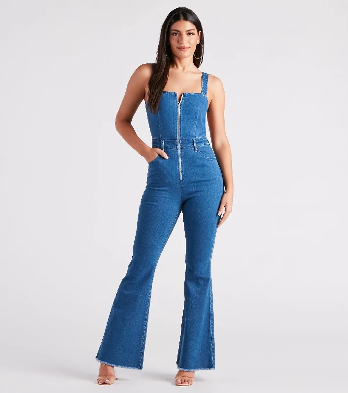 Early Bird Discount Made You Look Open Back Denim Jumpsuit