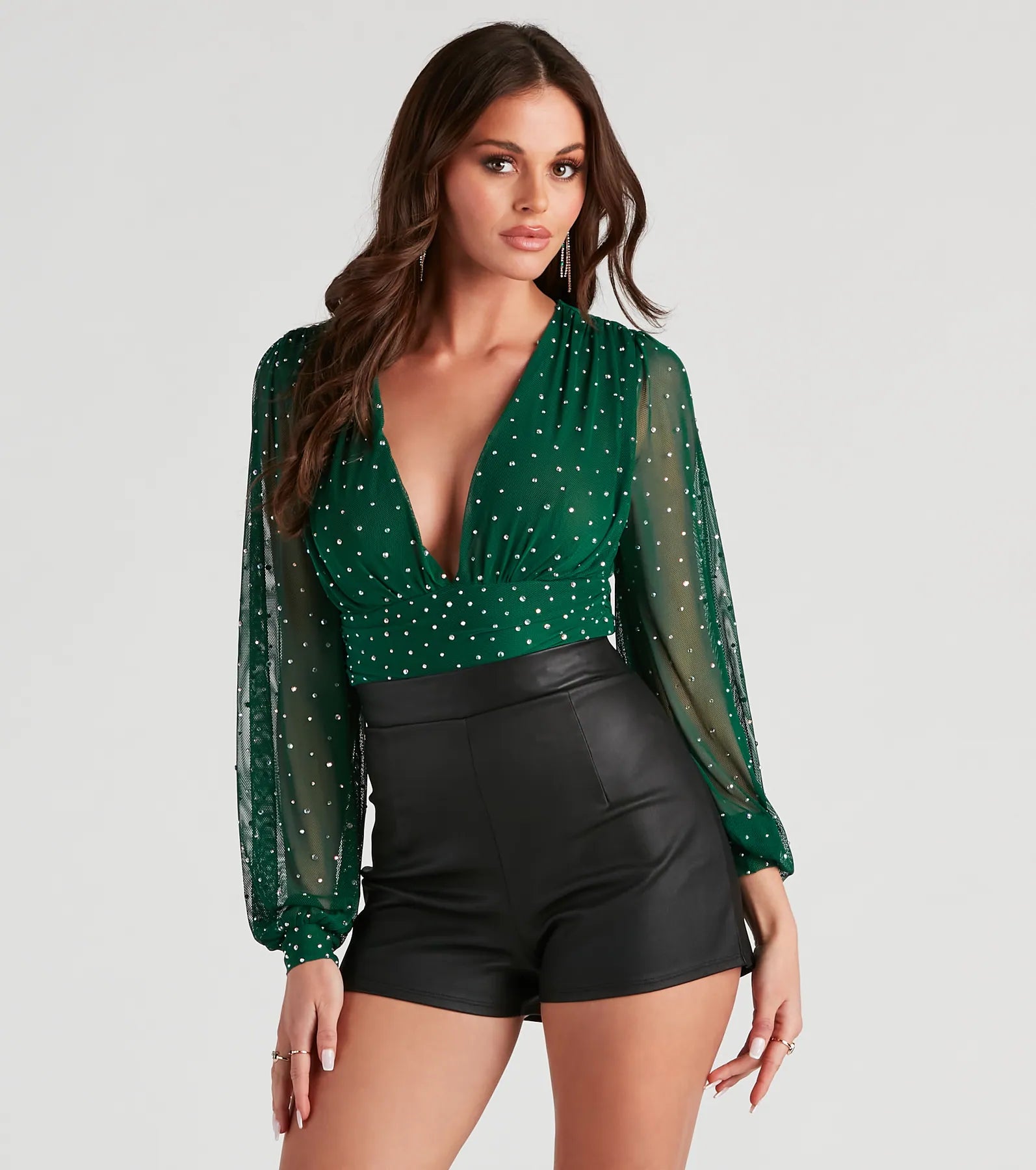 Value Deals Prettiest Sparkle Rhinestone Mesh Bodysuit